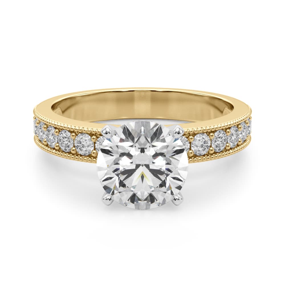 Antique Milgrain Prong Set Engagement Ring, style 51201, Angle view in yellow gold