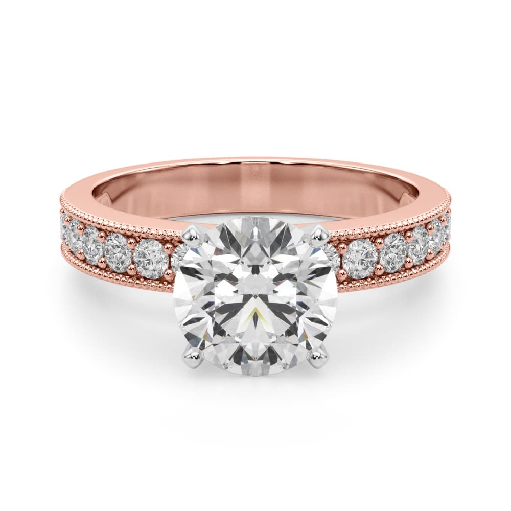 Antique Milgrain Prong Set Engagement Ring, style 51201, Angle view in rose gold