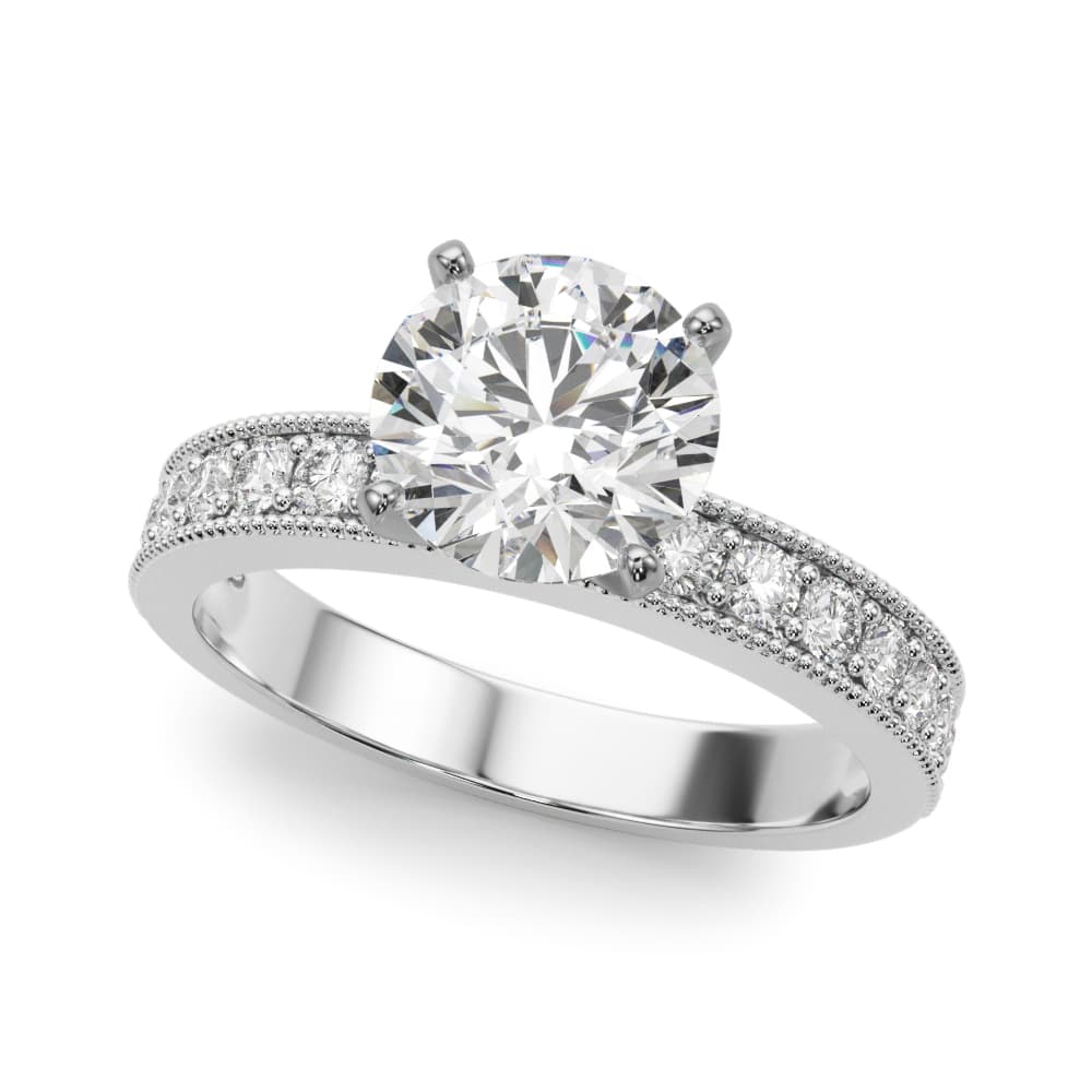 Antique Milgrain Prong Set Engagement Ring — style 51201 in 10k White Gold