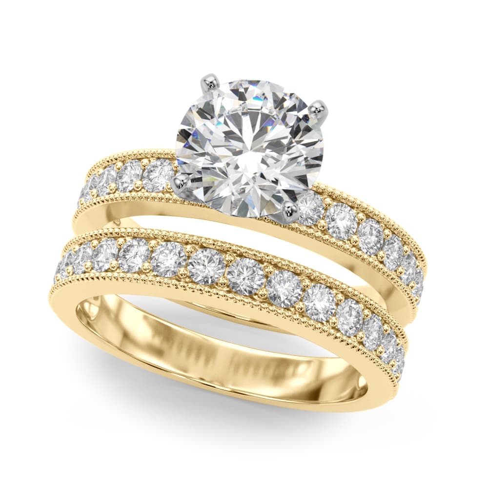 Antique Milgrain Prong Set Engagement Ring, style 51201, On hand view in yellow gold