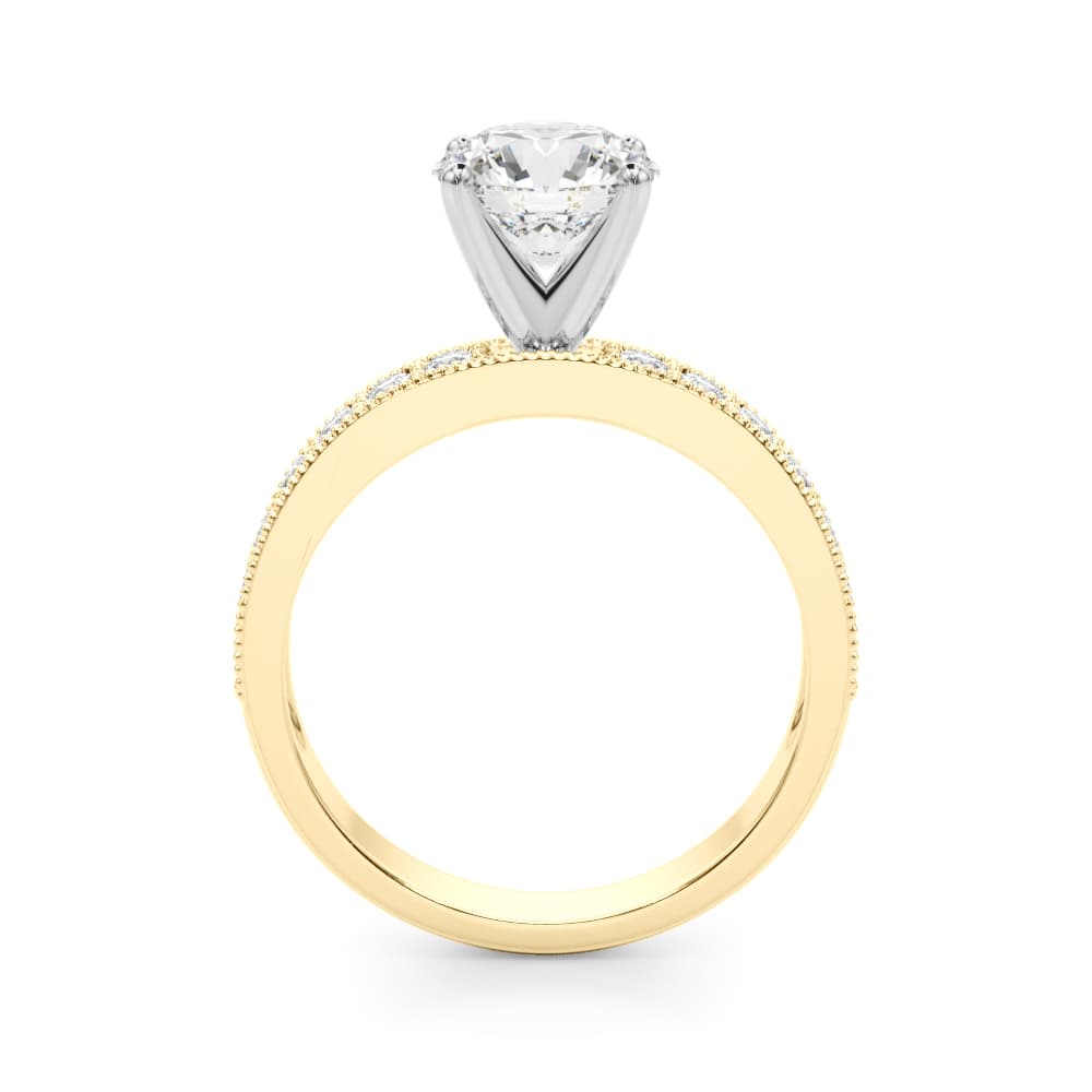 Antique Milgrain Prong Set Engagement Ring, style 51201, Side view in yellow gold