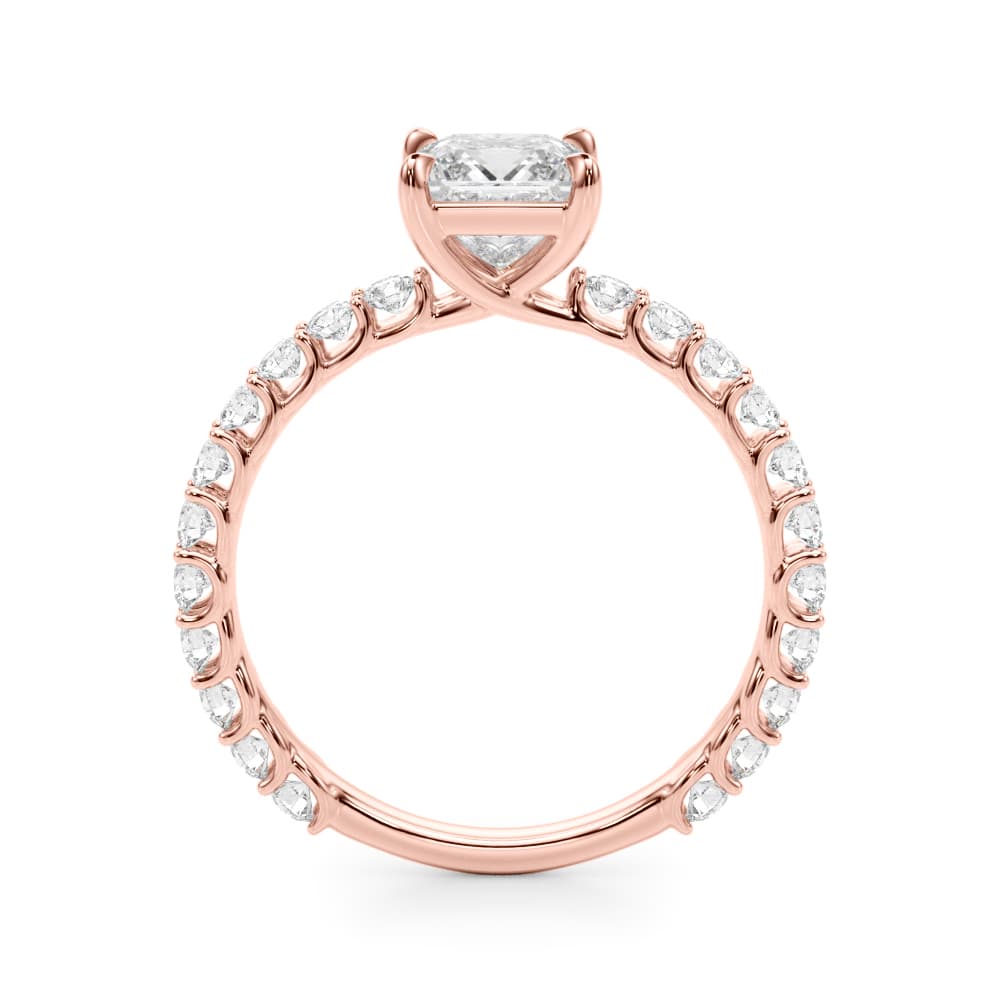 Pc Single Row Shared Prong Eng Ring, style 51202, Side view in rose gold