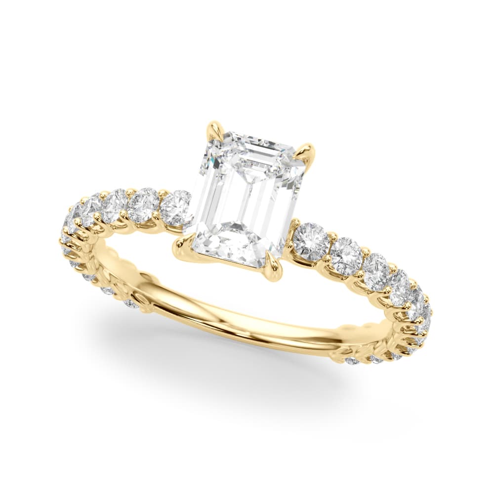 Single Row Trellis Shared Prong Engagement Ring, style 51203, Front view in yellow gold