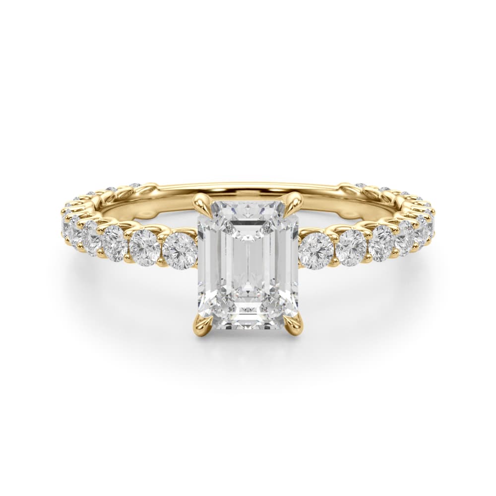 Single Row Trellis Shared Prong Engagement Ring, style 51203, Angle view in yellow gold