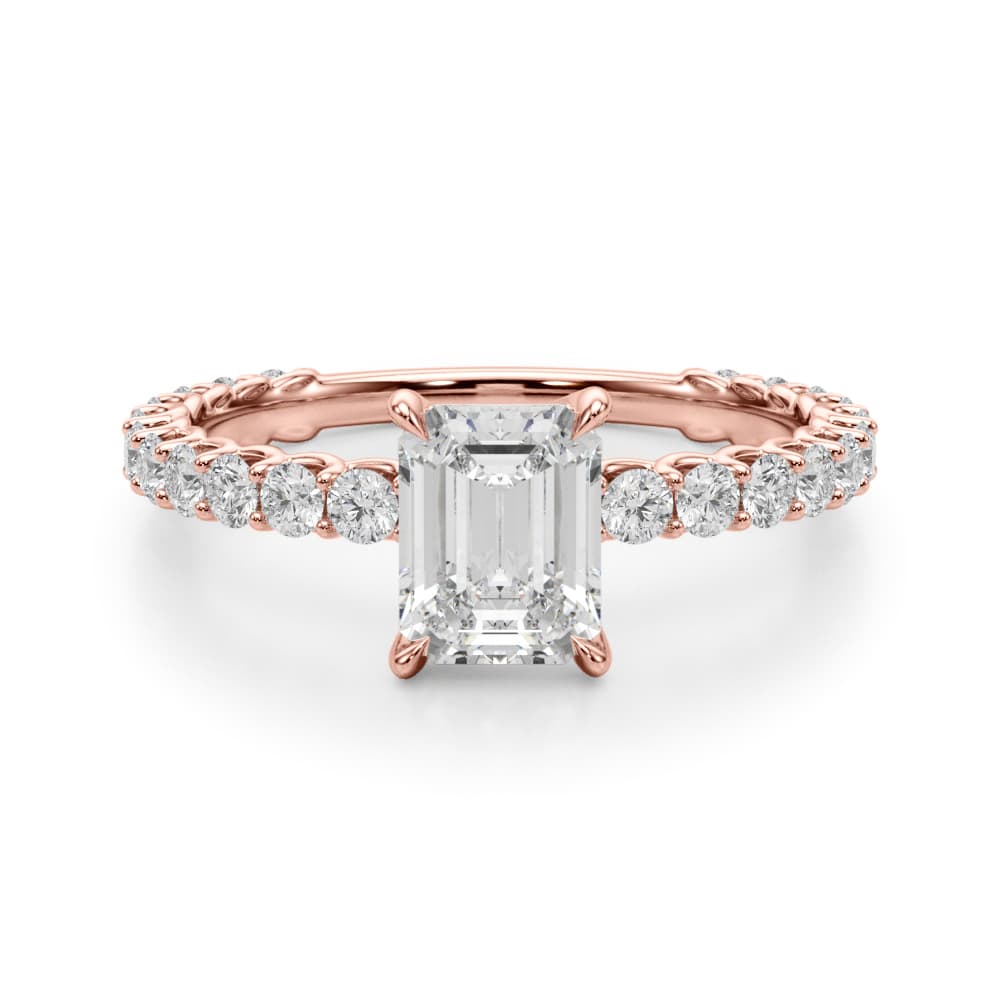 Single Row Trellis Shared Prong Engagement Ring, style 51203, Angle view in rose gold