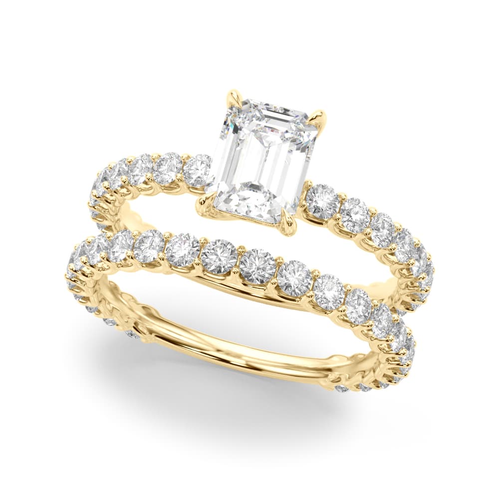 Single Row Trellis Shared Prong Engagement Ring, style 51203, On hand view in yellow gold