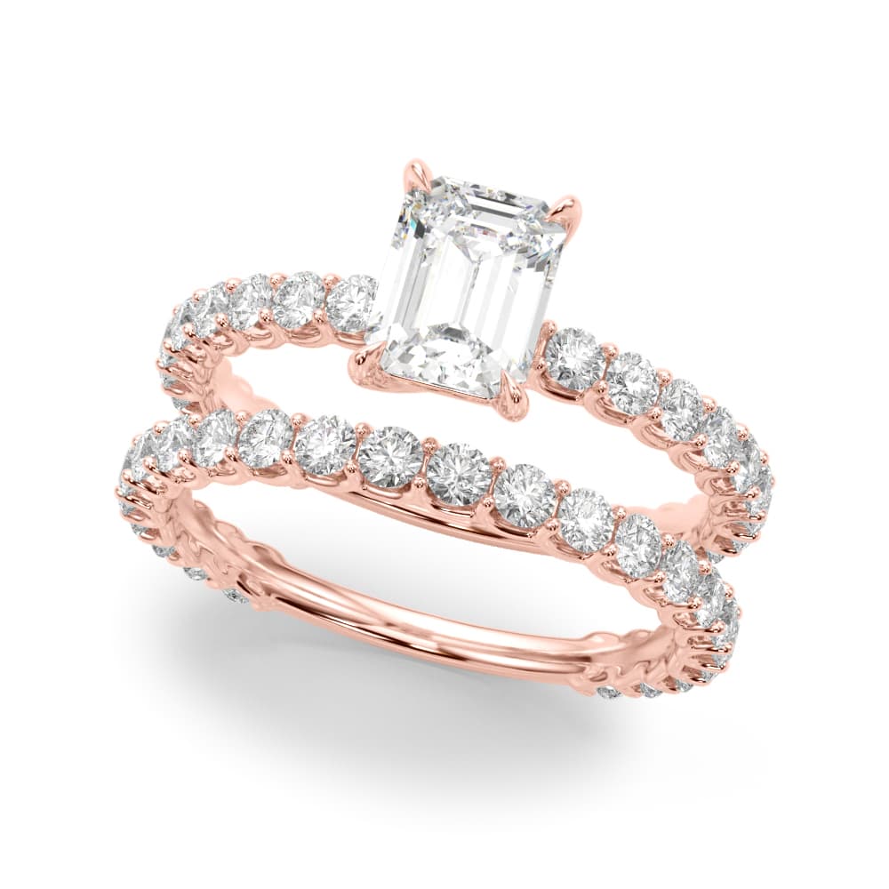 Single Row Trellis Shared Prong Engagement Ring, style 51203, On hand view in rose gold