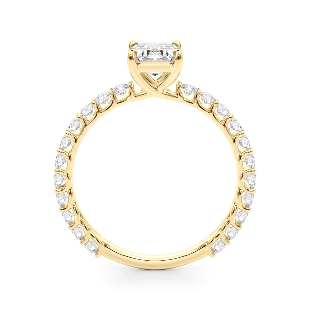 Single Row Trellis Shared Prong Engagement Ring, style 51203, Side view in yellow gold