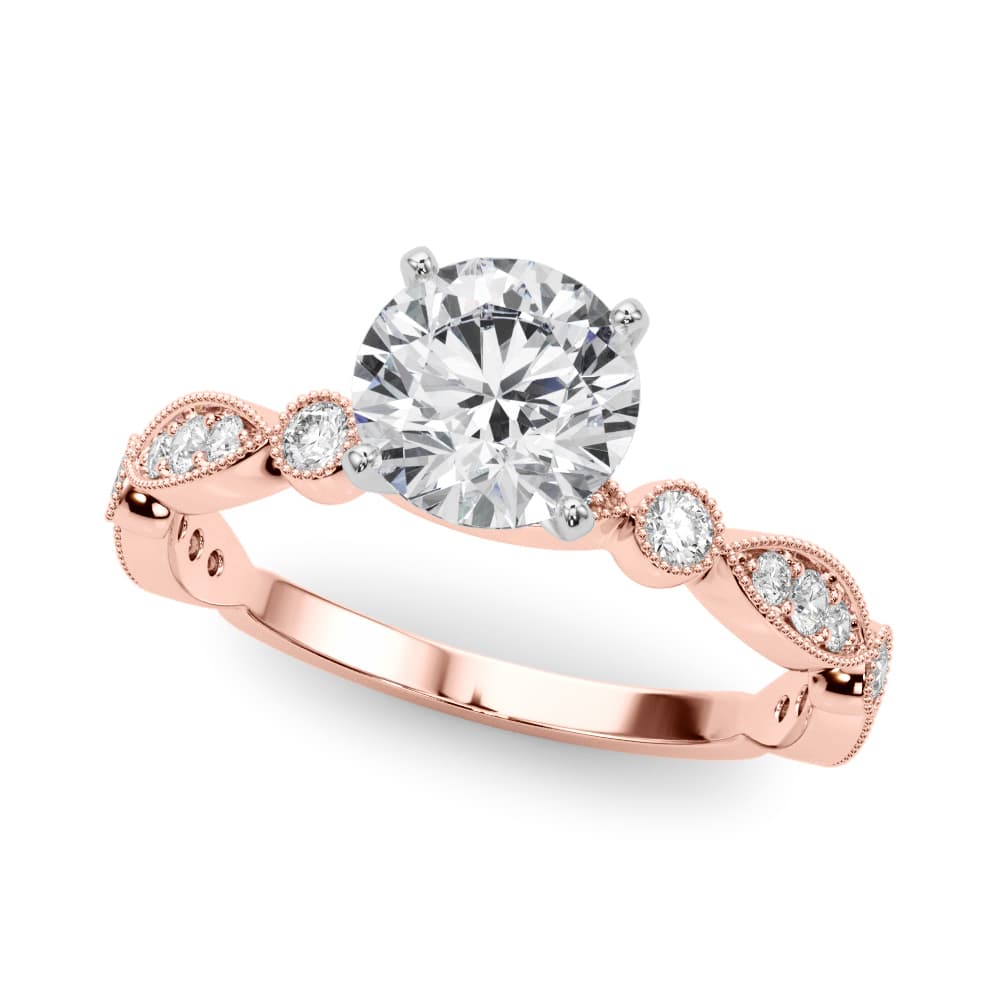 Vintage Inspired Milgrain Engagement Ring, style 51205, Front view in rose gold