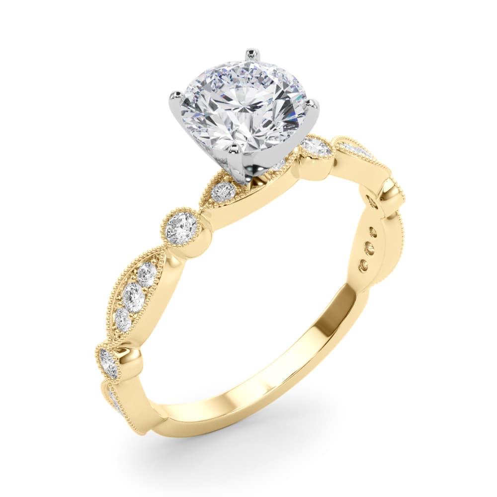Vintage Inspired Milgrain Engagement Ring, style 51205, Angle view in yellow gold