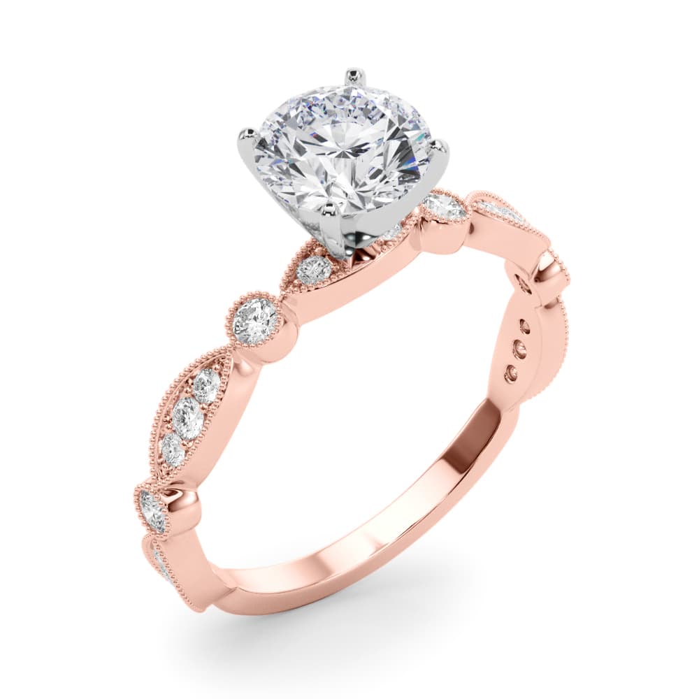 Vintage Inspired Milgrain Engagement Ring, style 51205, Angle view in rose gold