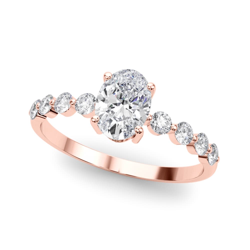 Oval Single Row Shared Prong Eng Ring, style 51206, Front view in rose gold