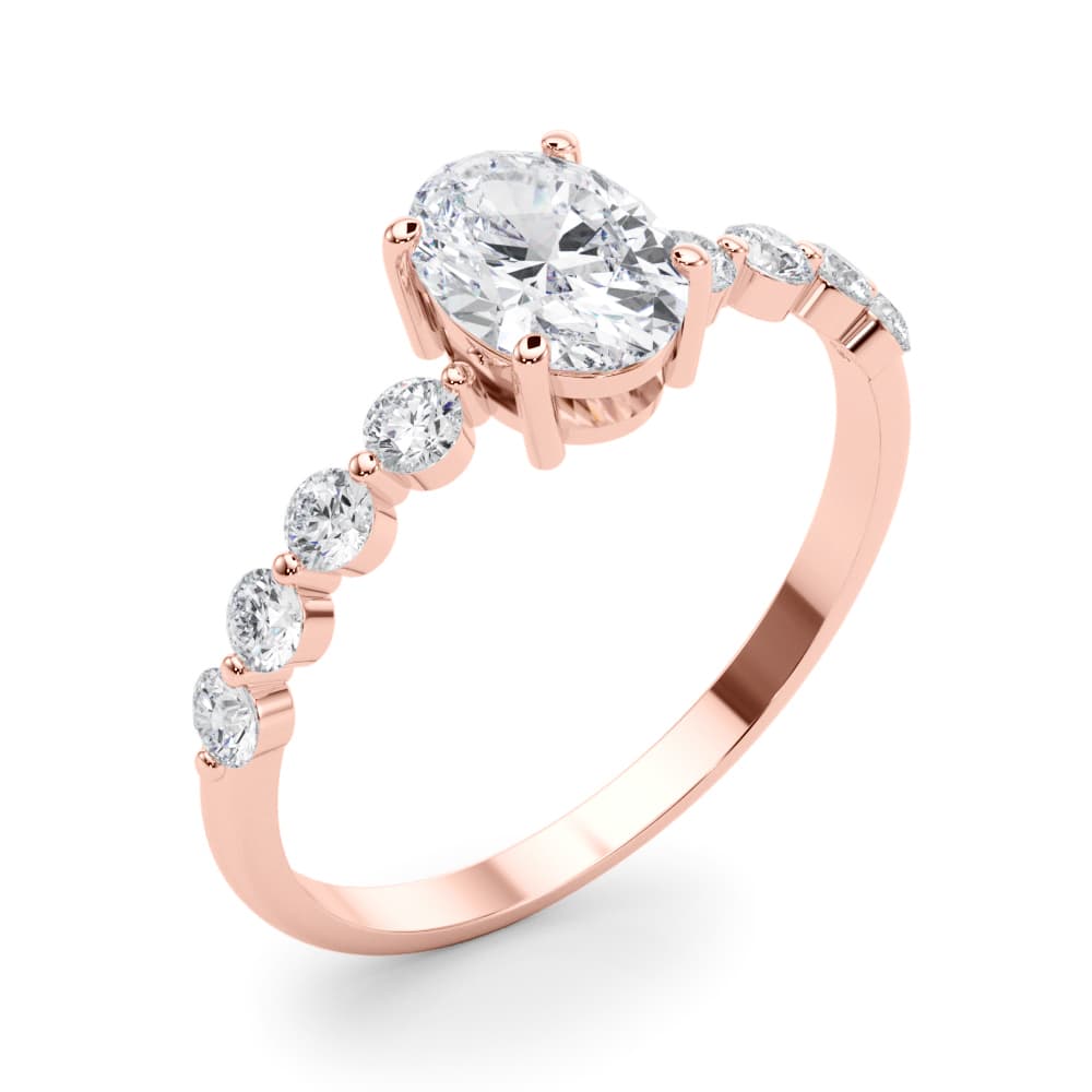 Oval Single Row Shared Prong Eng Ring, style 51206, Angle view in rose gold