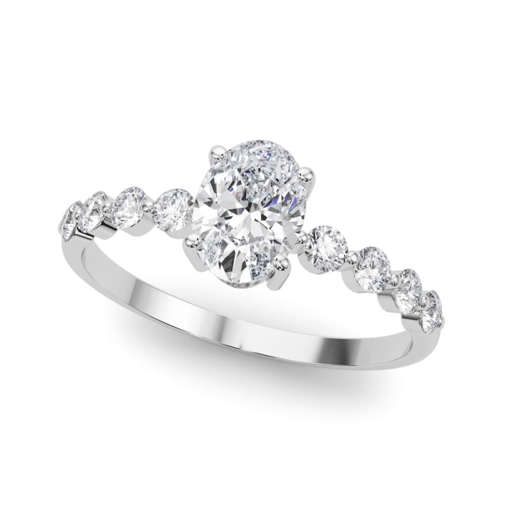 OVAL SINGLE ROW SHARED PR ENG RING — style 51206 in 10k White Gold