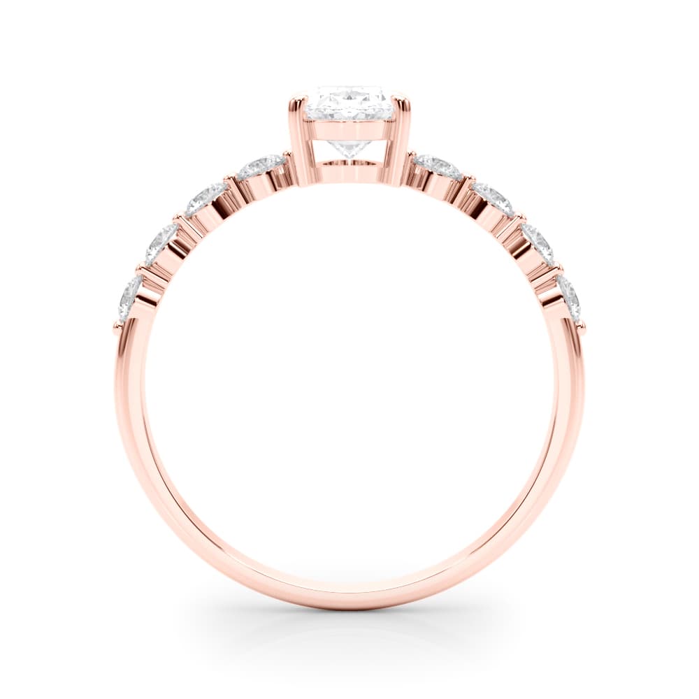Oval Single Row Shared Prong Eng Ring, style 51206, Side view in rose gold