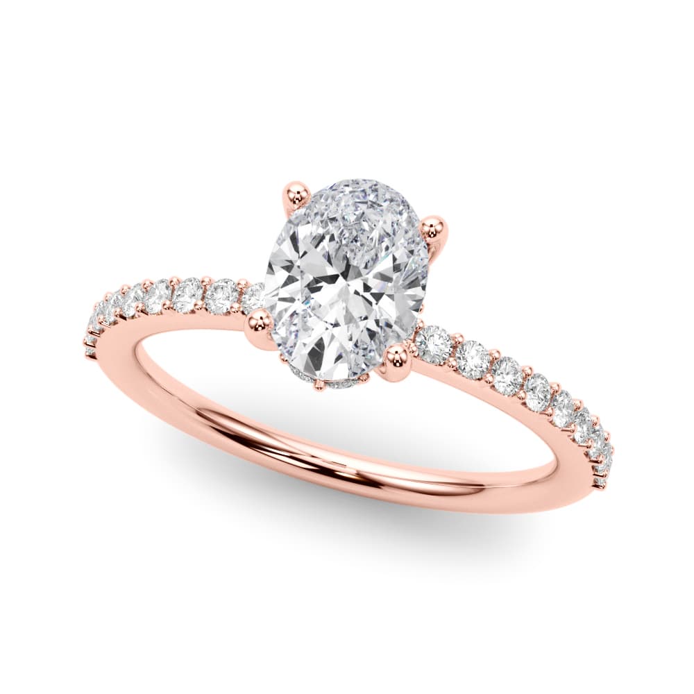 Hidden Halo Oval Engagement Ring, style 51208, Front view in rose gold