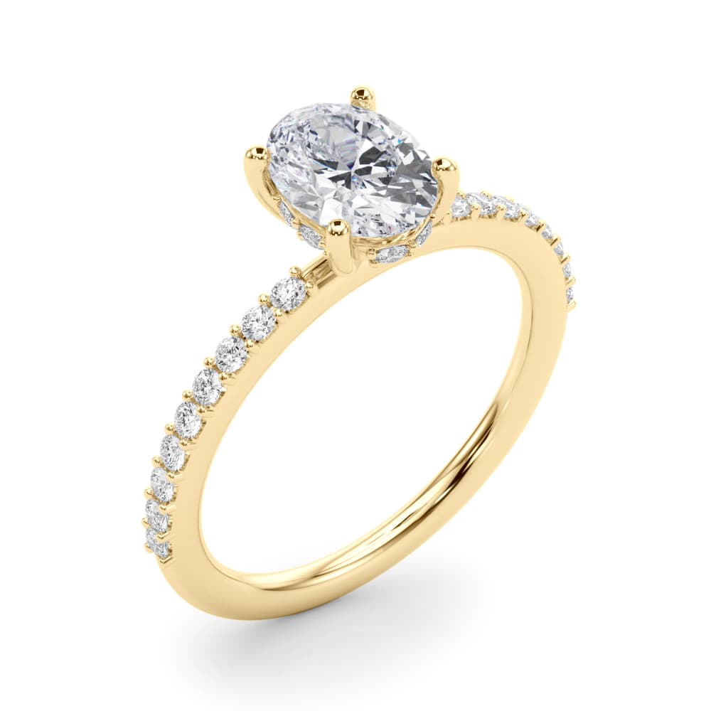 Hidden Halo Oval Engagement Ring, style 51208, Angle view in yellow gold