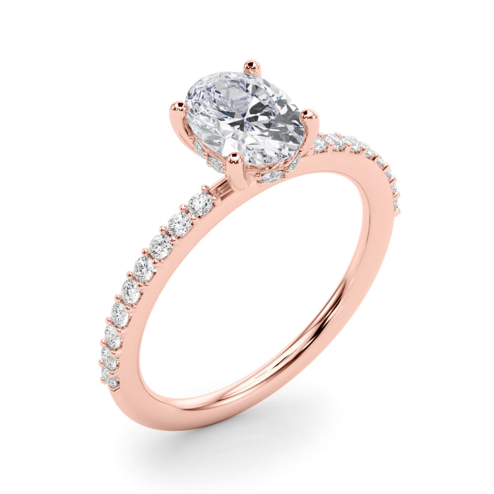 Hidden Halo Oval Engagement Ring, style 51208, Angle view in rose gold