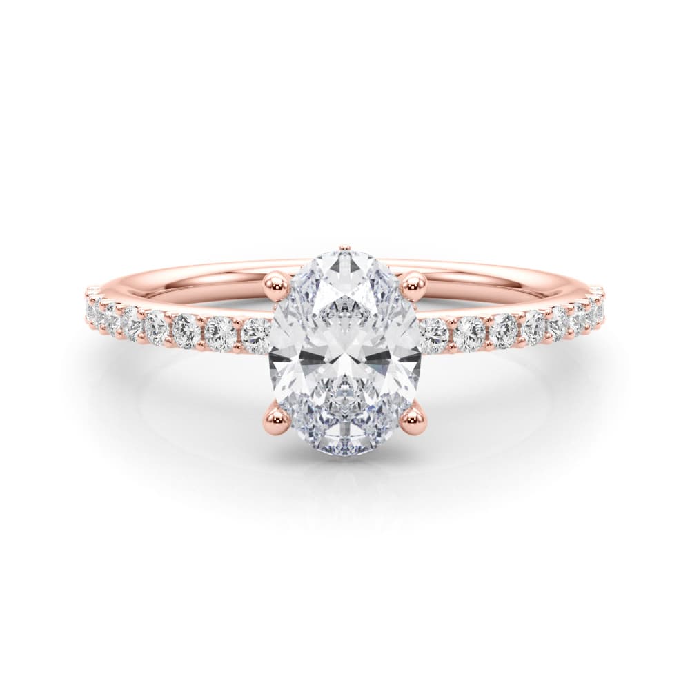 Hidden Halo Oval Engagement Ring, style 51208, On hand view in rose gold