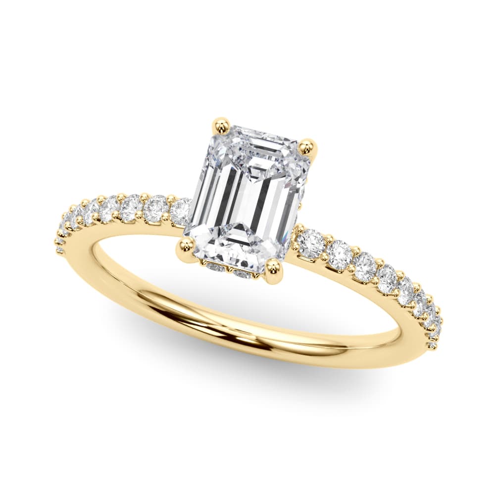 Hidden Halo Emerald Cut Engagement Ring, style 51209, Front view in yellow gold
