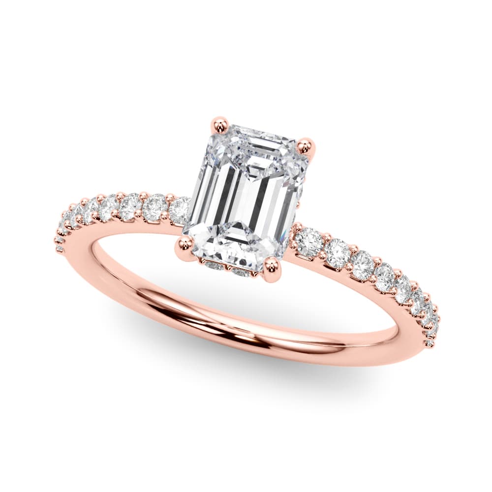 Hidden Halo Emerald Cut Engagement Ring, style 51209, Front view in rose gold