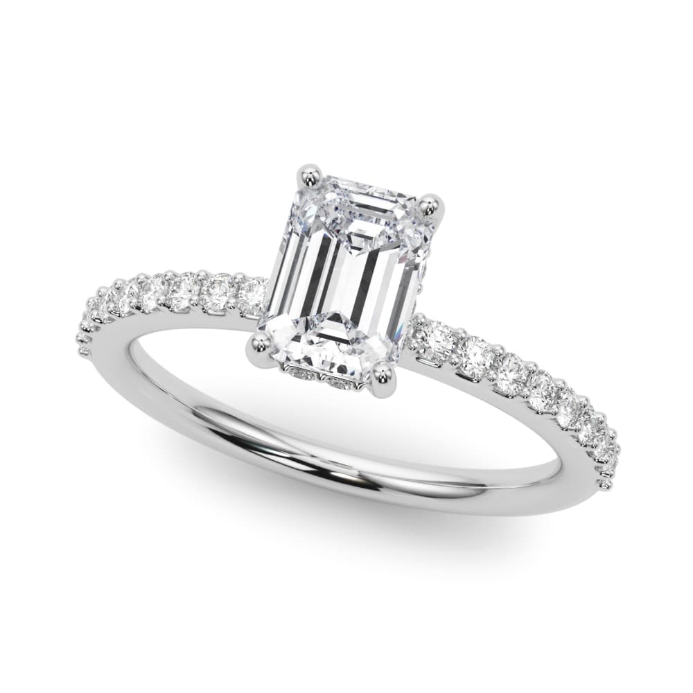 Hidden Halo Emerald Cut Engagement Ring — style 51209 in 10k White Gold