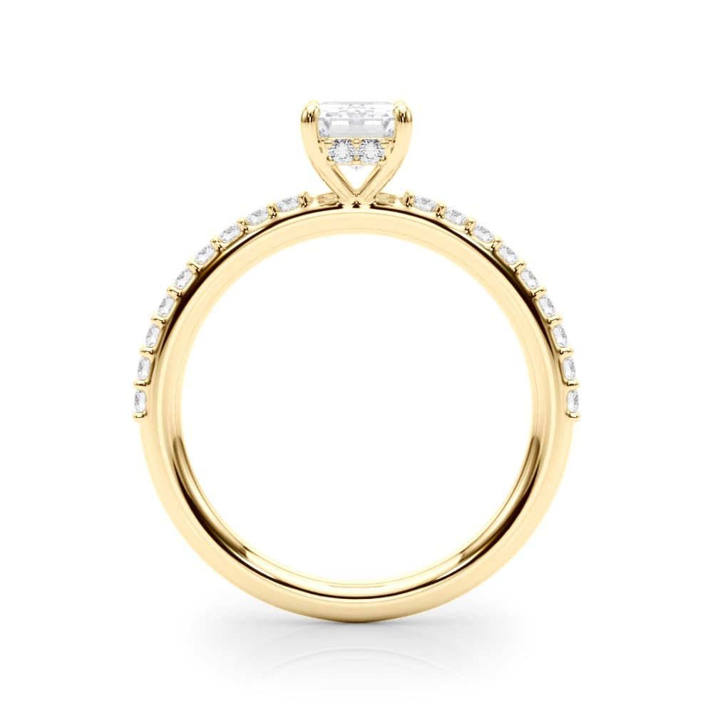 Hidden Halo Emerald Cut Engagement Ring, style 51209, Side view in yellow gold