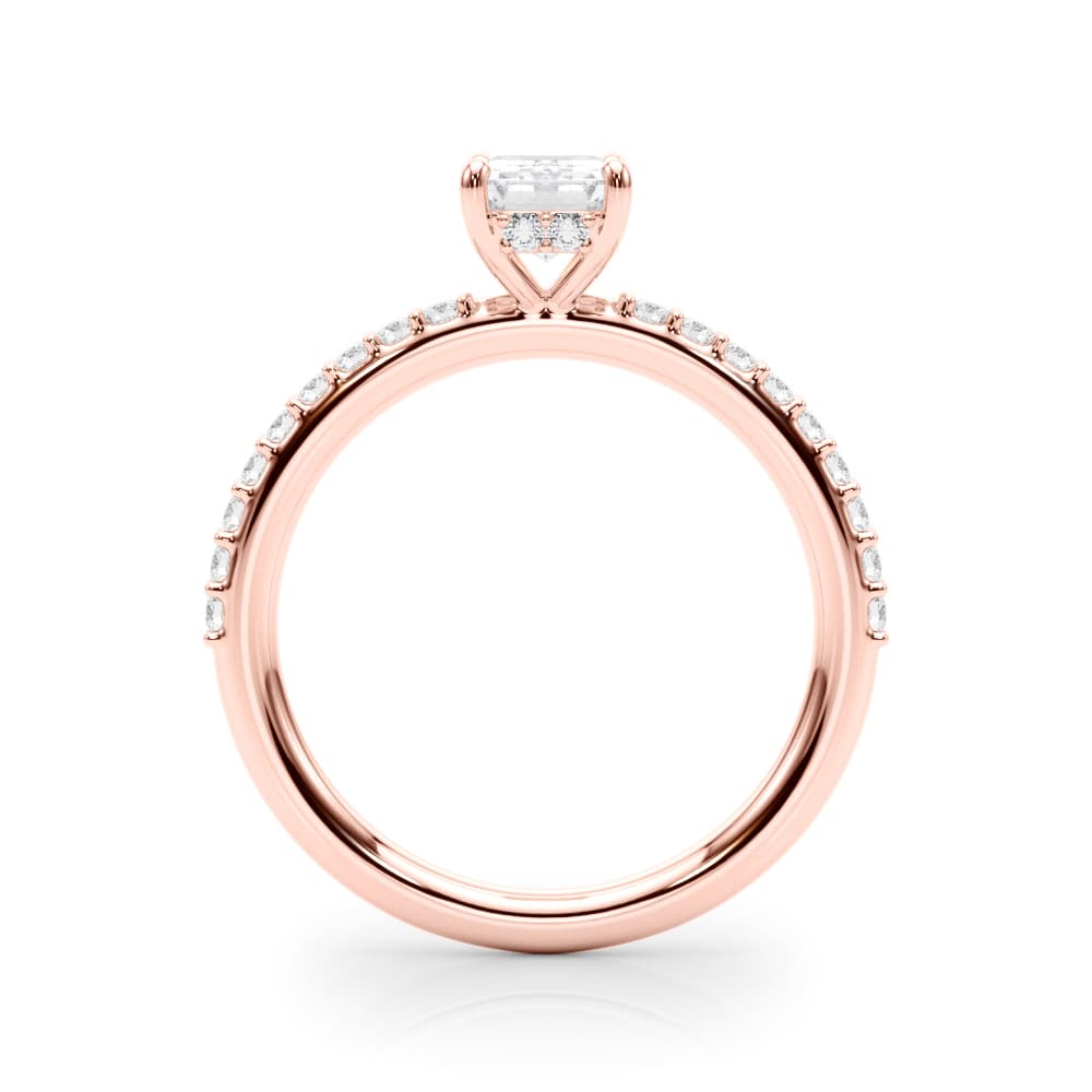 Hidden Halo Emerald Cut Engagement Ring, style 51209, Side view in rose gold