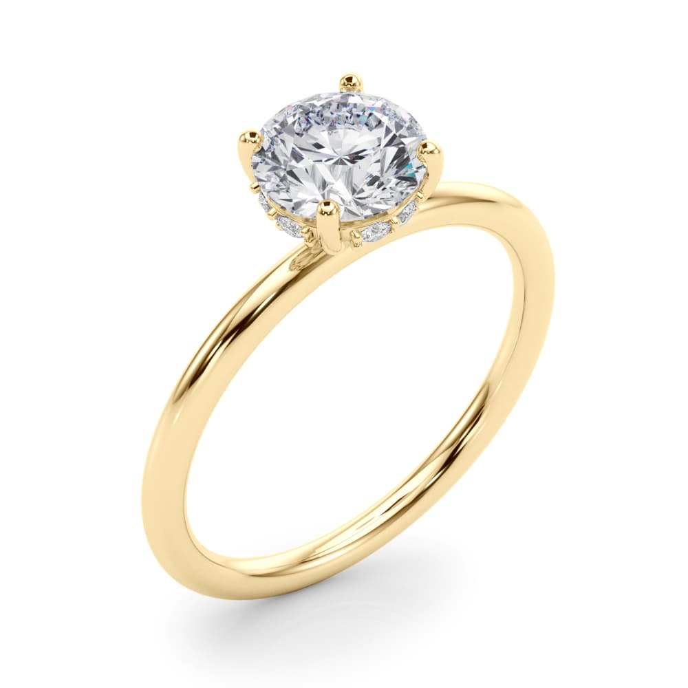 Hidden Halo Round Engagement Ring, style 51210, Angle view in yellow gold