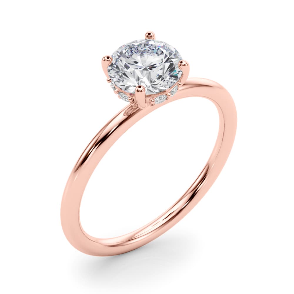 Hidden Halo Round Engagement Ring, style 51210, Angle view in rose gold