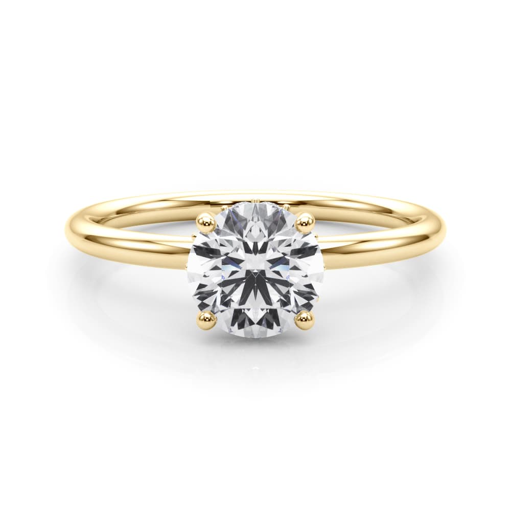 Hidden Halo Round Engagement Ring, style 51210, On hand view in yellow gold