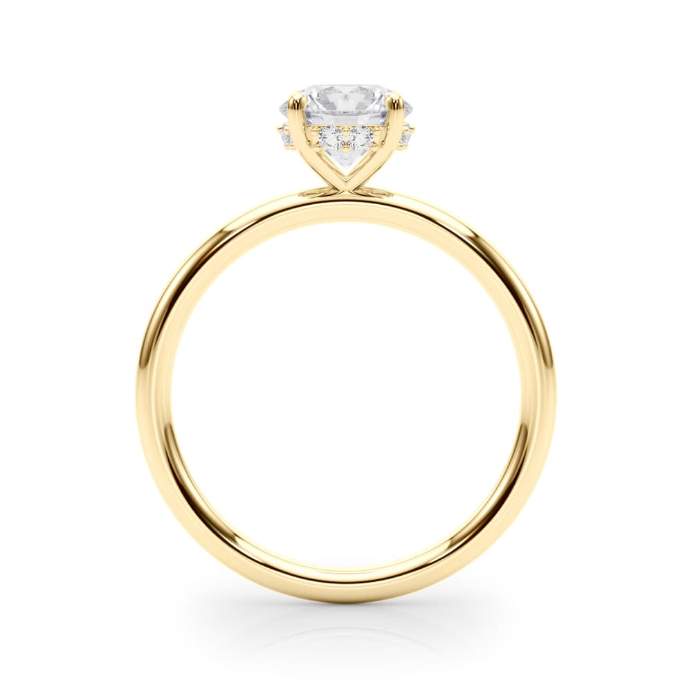 Hidden Halo Round Engagement Ring, style 51210, Side view in yellow gold