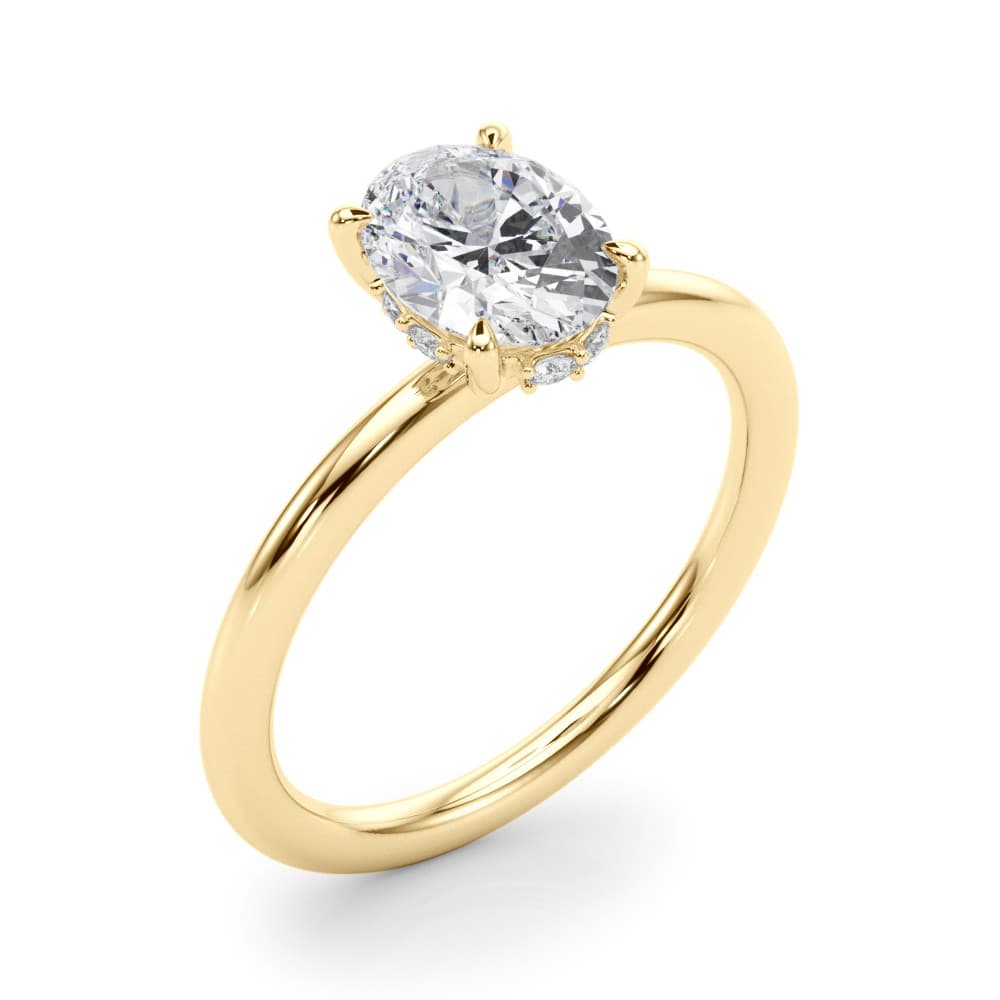 Hidden Halo Oval Engagement Ring, style 51211, Angle view in yellow gold