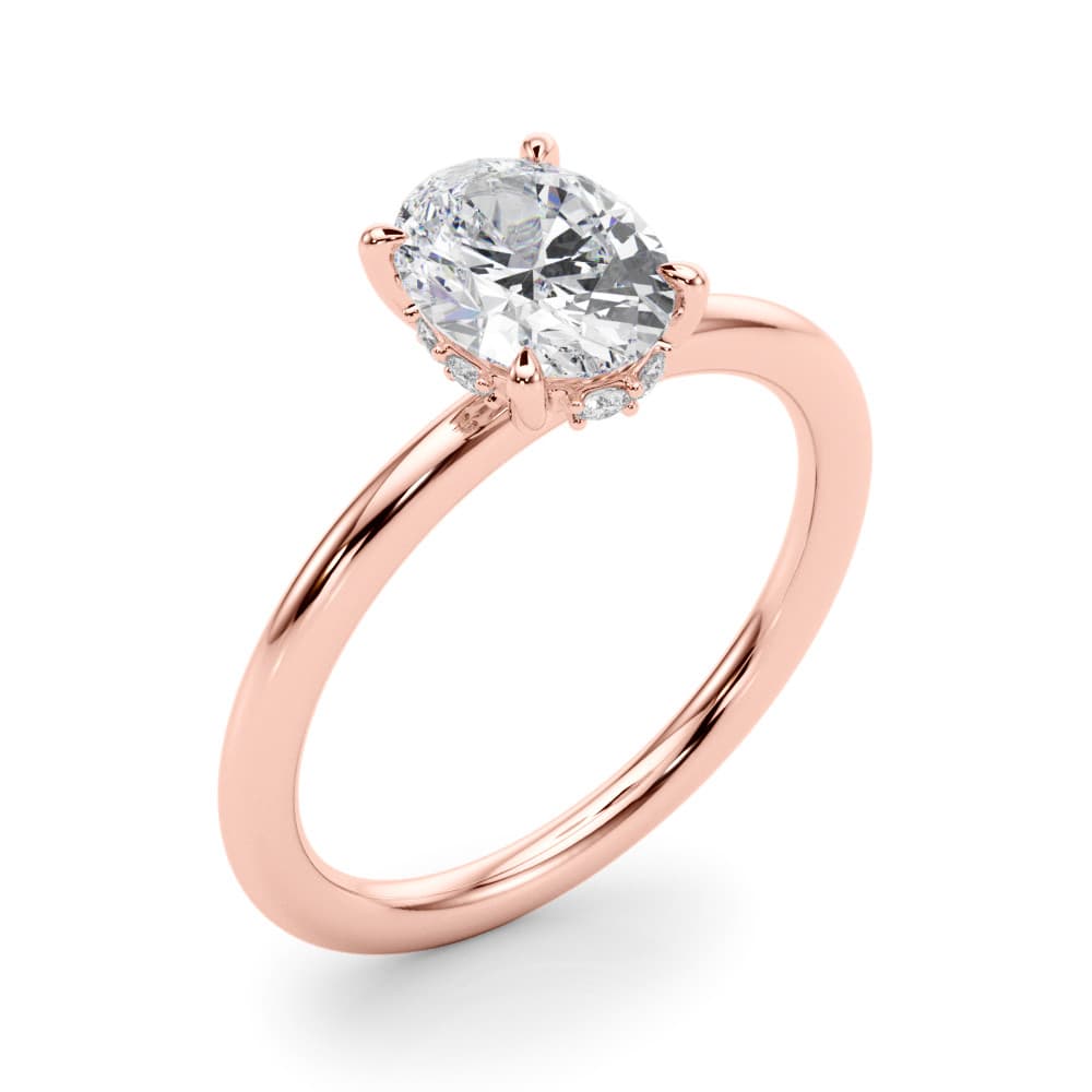 Hidden Halo Oval Engagement Ring, style 51211, Angle view in rose gold