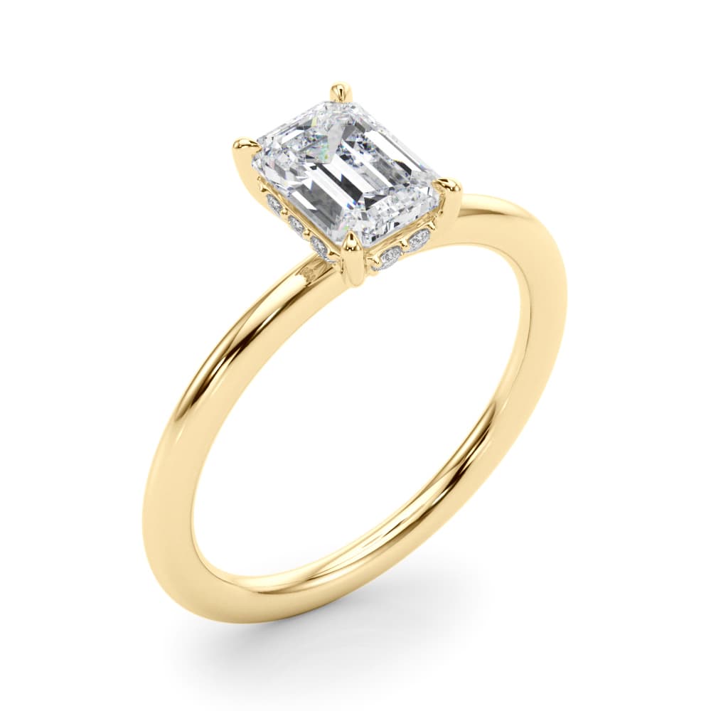Hidden Halo Emerald Cut Engagement Ring, style 51212, Angle view in yellow gold