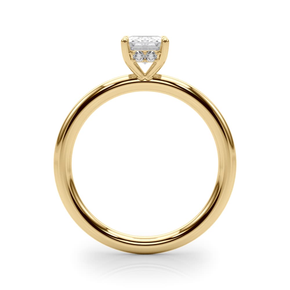 Hidden Halo Emerald Cut Engagement Ring, style 51212, Side view in yellow gold