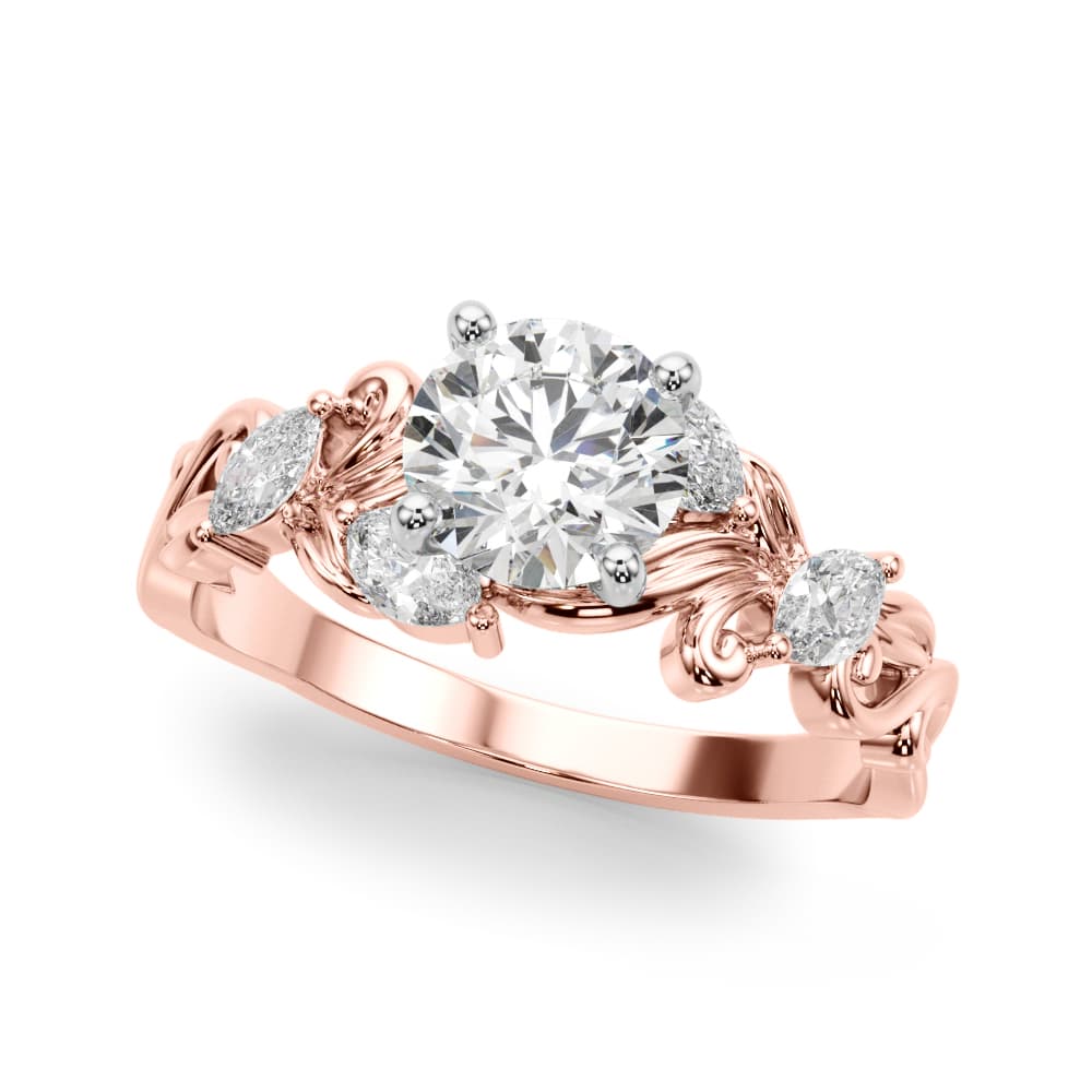 Vintage-Inspired Marquise Accented Engagement Ring, style 51213, Front view in rose gold
