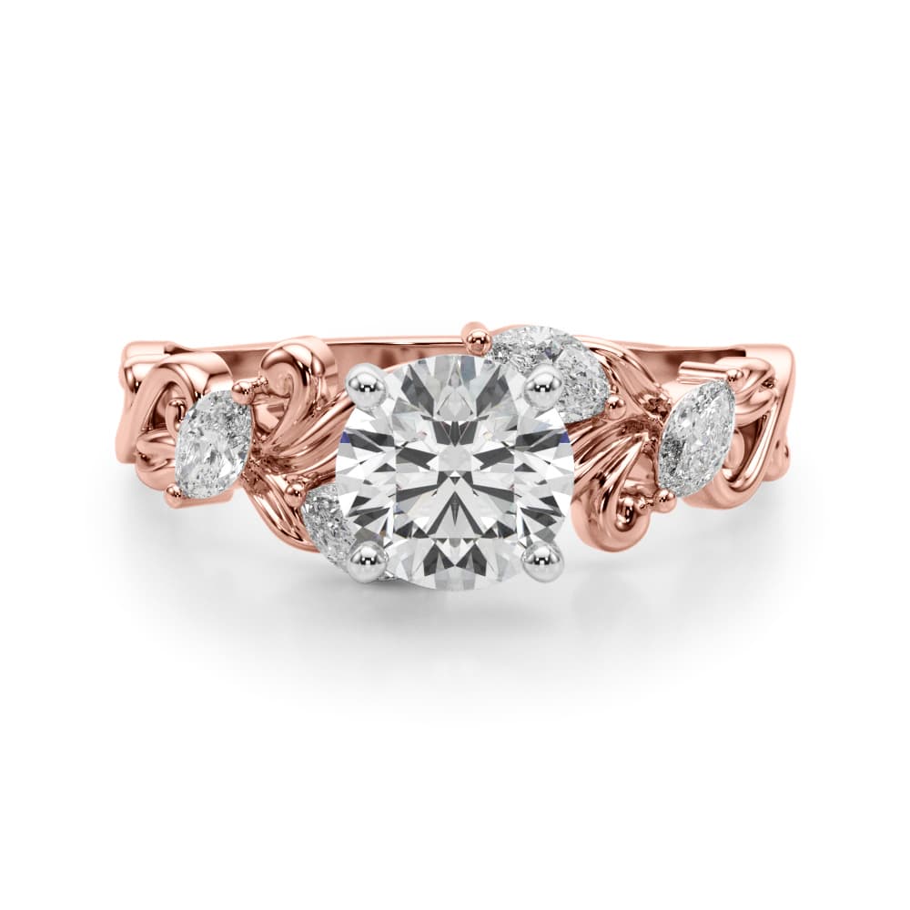 Vintage-Inspired Marquise Accented Engagement Ring, style 51213, Angle view in rose gold