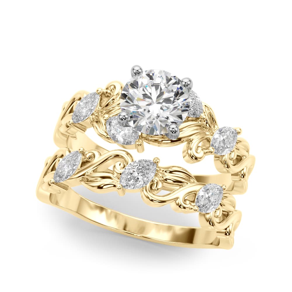 Vintage-Inspired Marquise Accented Engagement Ring, style 51213, On hand view in yellow gold