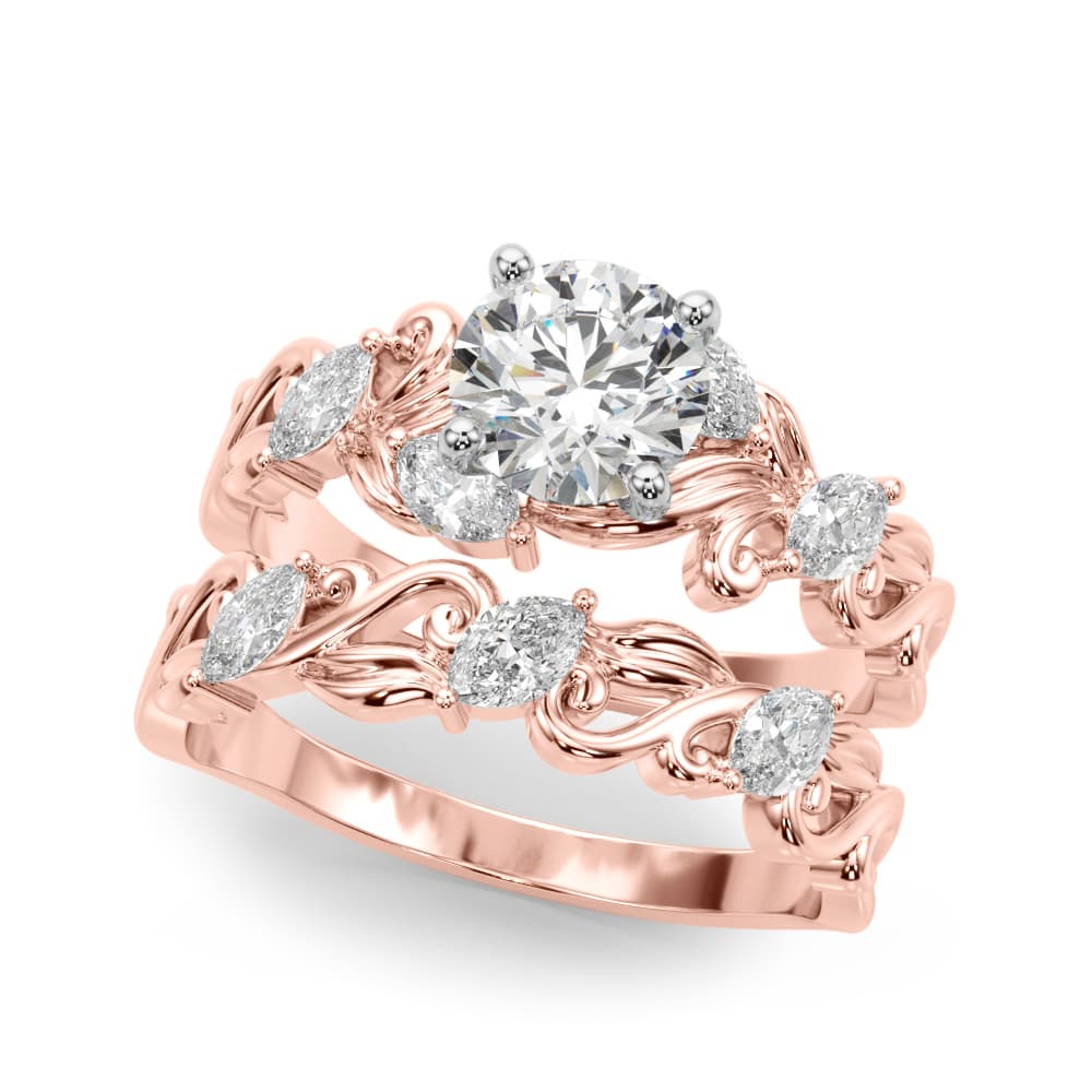 Vintage-Inspired Marquise Accented Engagement Ring, style 51213, On hand view in rose gold