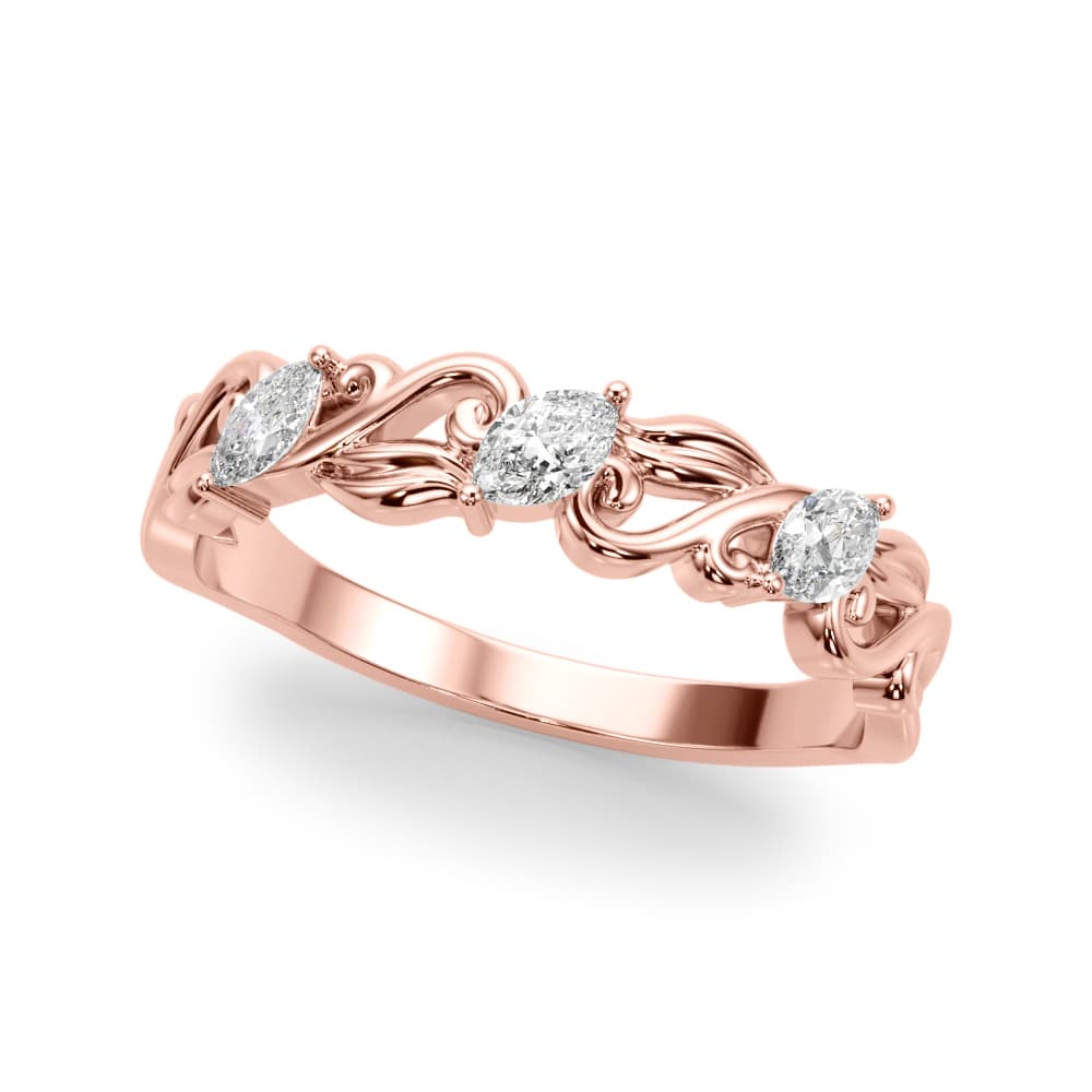 Nature Inspired Marquise Wedding Band (0.21 ct. tw.), Front view in rose gold