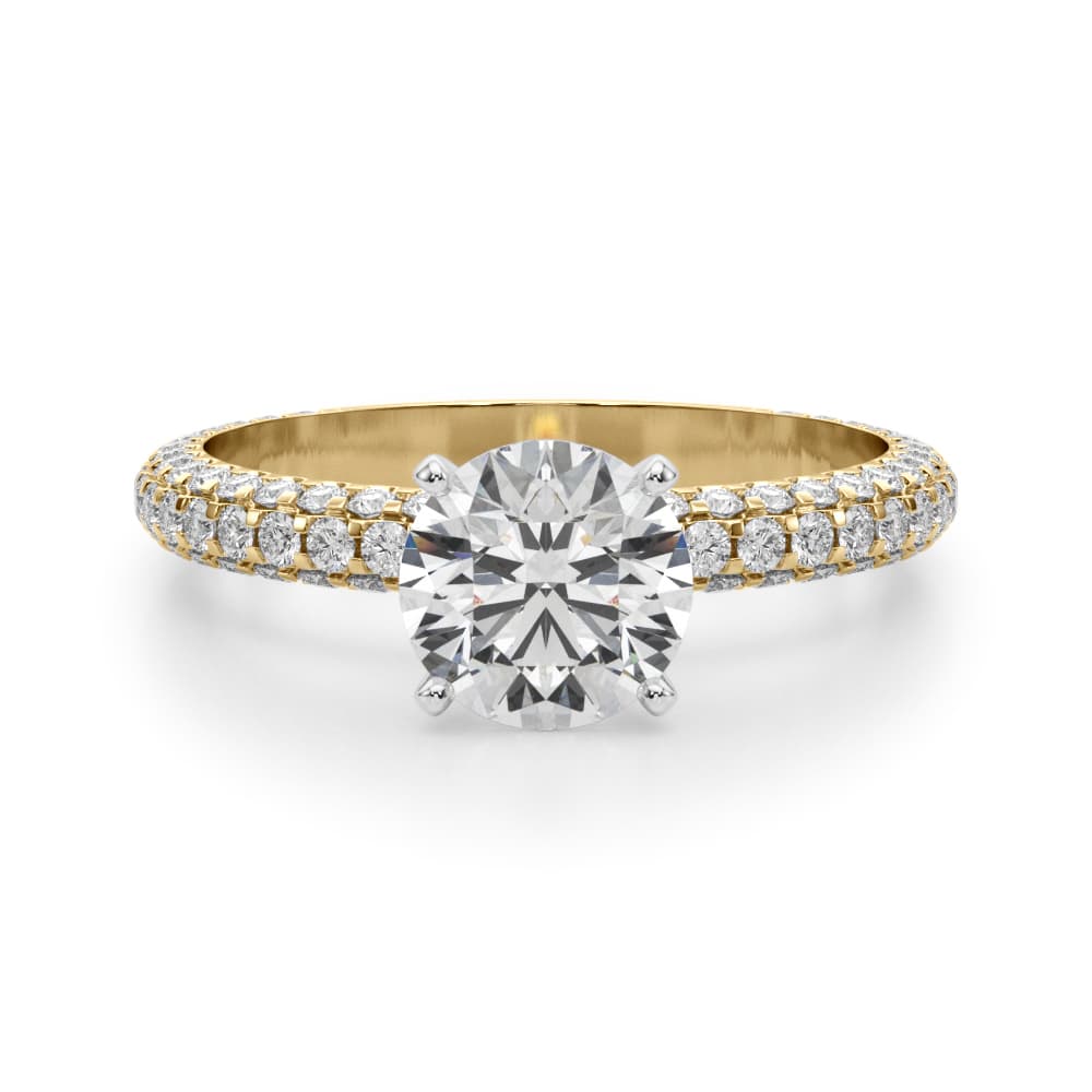 Multi-Row Pavé Engagement Ring, style 51215, Angle view in yellow gold