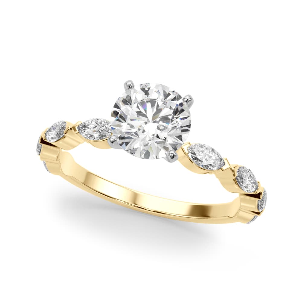 V-Tip Marquise Accented Engagement Ring, style 51216, Front view in yellow gold