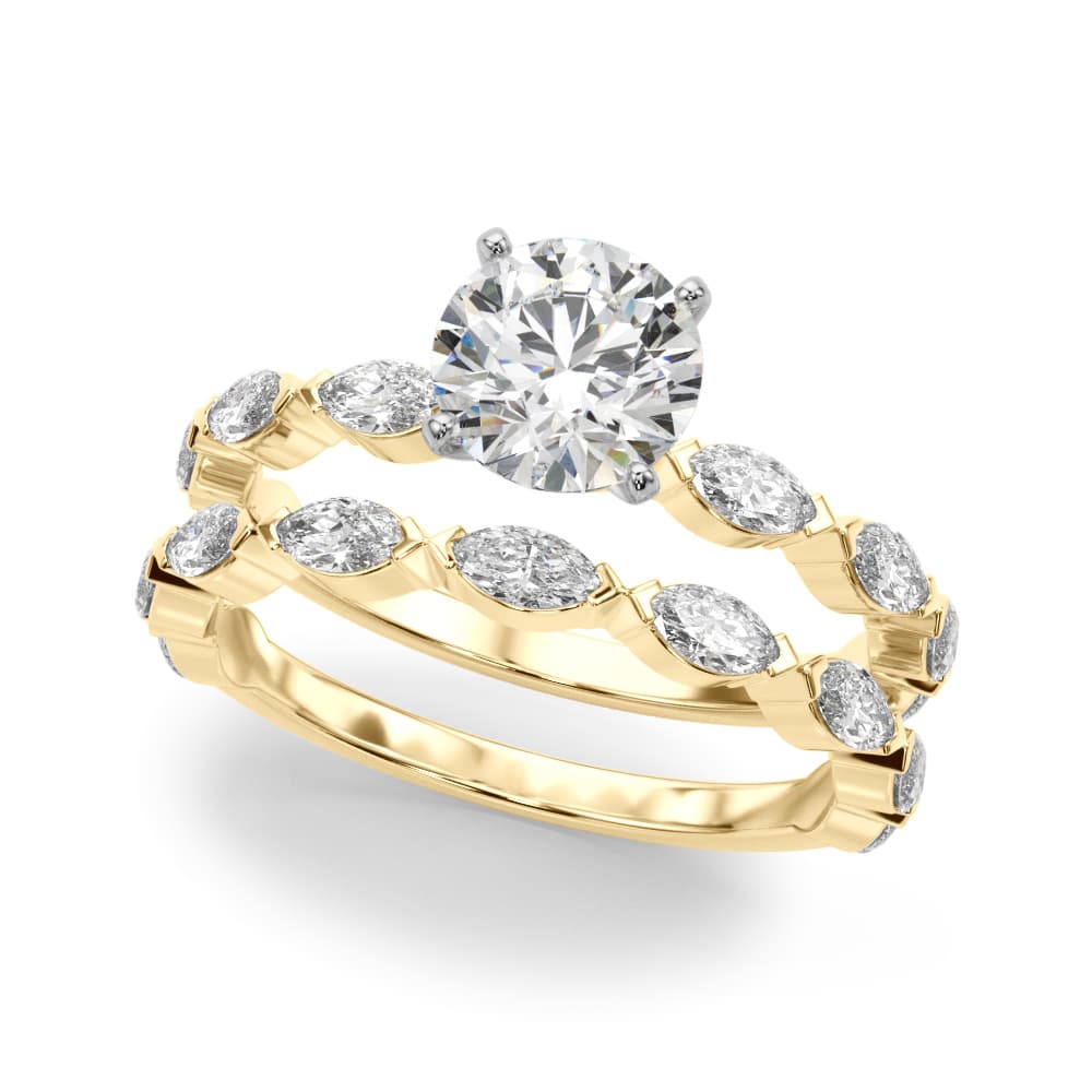 V-Tip Marquise Accented Engagement Ring, style 51216, On hand view in yellow gold