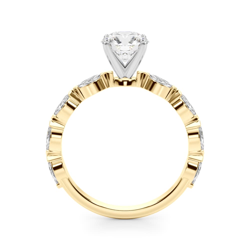 V-Tip Marquise Accented Engagement Ring, style 51216, Side view in yellow gold