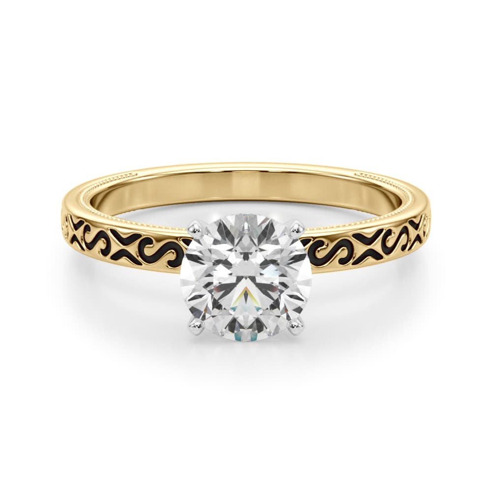 Vintage Style S-Carved Engagement Ring, style 51217, Angle view in yellow gold
