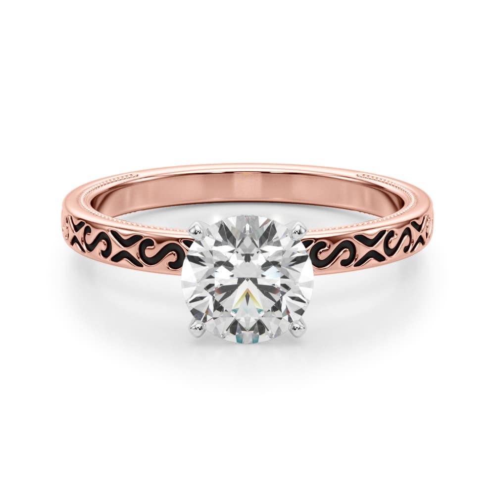 Vintage Style S-Carved Engagement Ring, style 51217, Angle view in rose gold