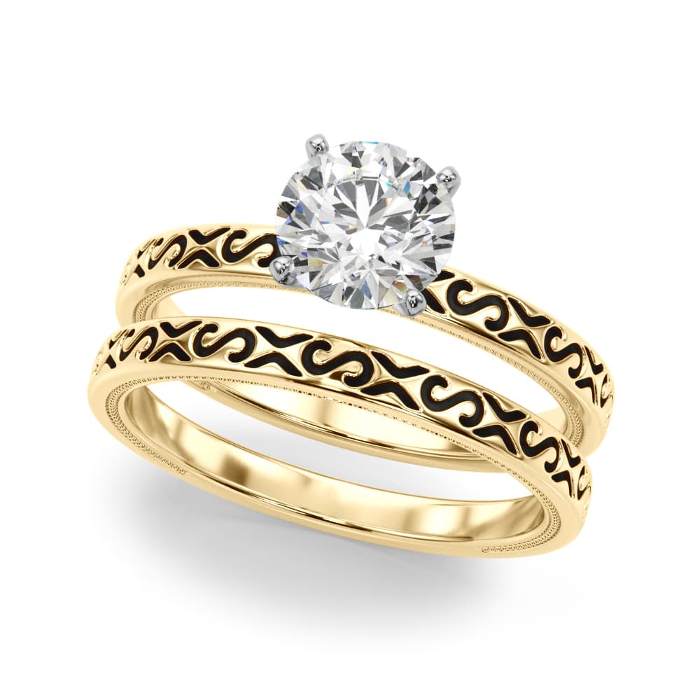 Vintage Style S-Carved Engagement Ring, style 51217, On hand view in yellow gold