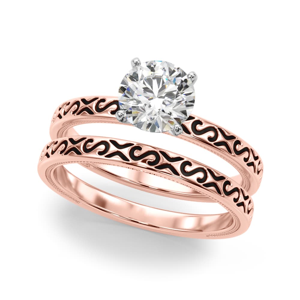 Vintage Style S-Carved Engagement Ring, style 51217, On hand view in rose gold