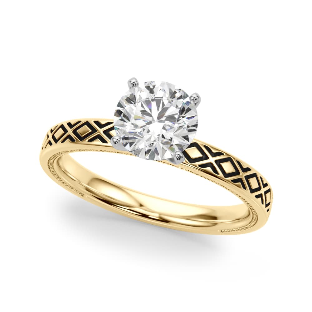 Vintage Style Solitaire Engagement Ring, style 51218, Front view in yellow gold